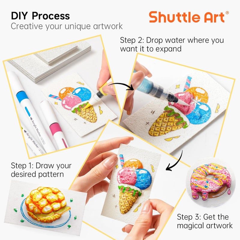 Shuttle Art 44 Pcs Magic Form Texture Painting Kit, Including 28 Pcs Foam Texture Paper, 12 Colors Brush Tip Acrylic Paint Markers, Magical 3D Effect Texture Painting Kit - Image 3