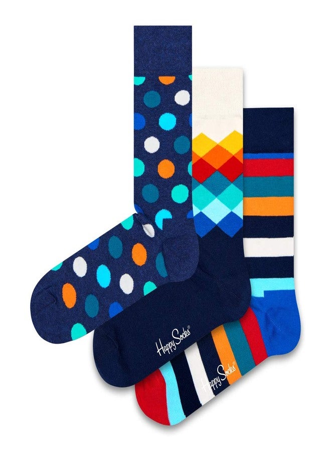 Happy Socks 3-Pack Classic Multi-Color Gift Set, colorful and fun, Socks for Men and Women, Navy-White-Blue-Turquoise-Orange (9-11) - Image 1