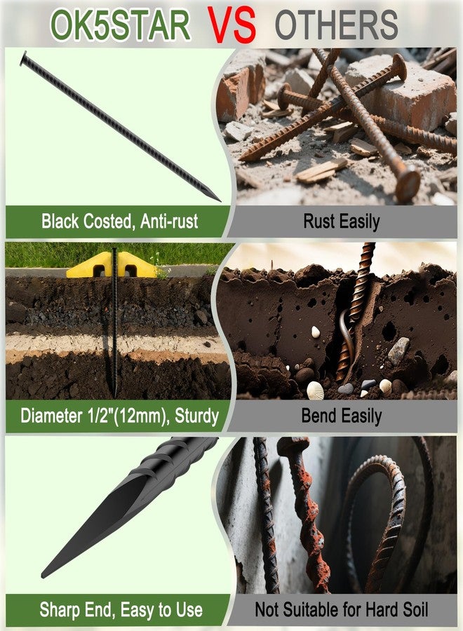 OK5STAR Rebar Spikes 16 Inch 8 Pack, 1/2 Inch Diameter Heavy Duty Rebar Ground Stakes, Galvanized Anchoring Spikes for Speed Bump, Landscape, Parking Curb, Handicap Ramp and Tent - Image 3