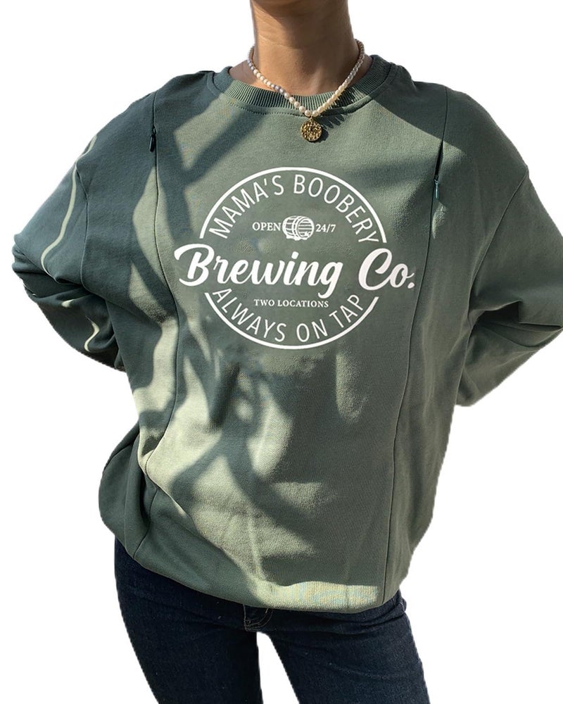AEARGIV Women Causal Maternity Nursing Sweatshirt Comfort Friendly Zip Breastfeeding Pullover Tops Mama's Boobery Sweater(S, Green 2) - Image 1
