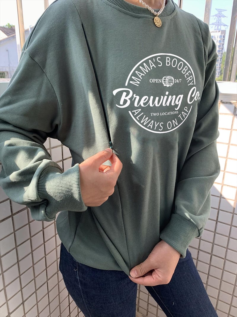 AEARGIV Women Causal Maternity Nursing Sweatshirt Comfort Friendly Zip Breastfeeding Pullover Tops Mama's Boobery Sweater(S, Green 2) - Image 2