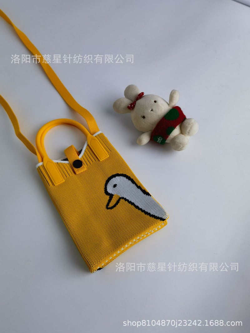 2025 Autumn New Style Girl'S Heart-Shaped Handbag For Carrying Mobile Phones, Knitted Crossbody Bag, Portable Textured Small Handbag - Image 1