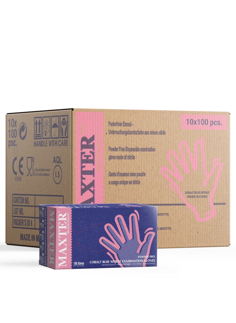 MAXTER Box 10 x Maxter Cobalt Blue Nitrile Powder Free Disposable Gloves Heavy Duty Textured 5.5g 10x 100 PCS M - Image 1
