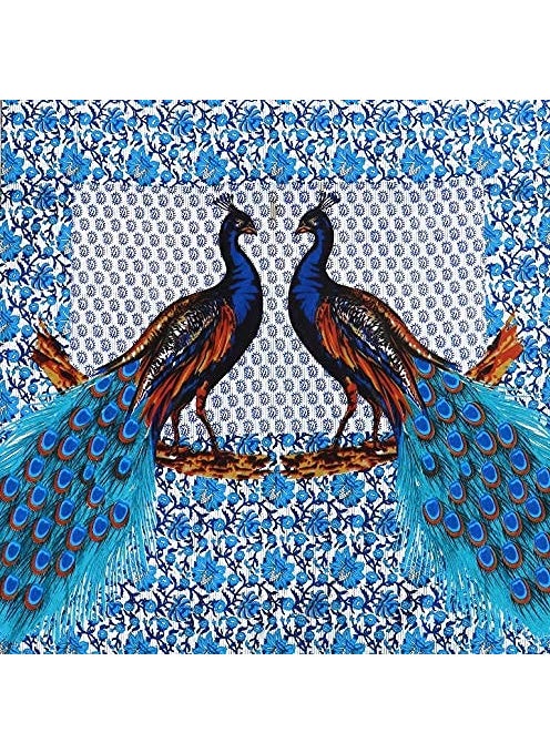 Queenie Queenie Brand Peacock Print 144 TC 100% Cotton Double Bedsheet with 2 Pillow Covers,Deepblue  - Image 3