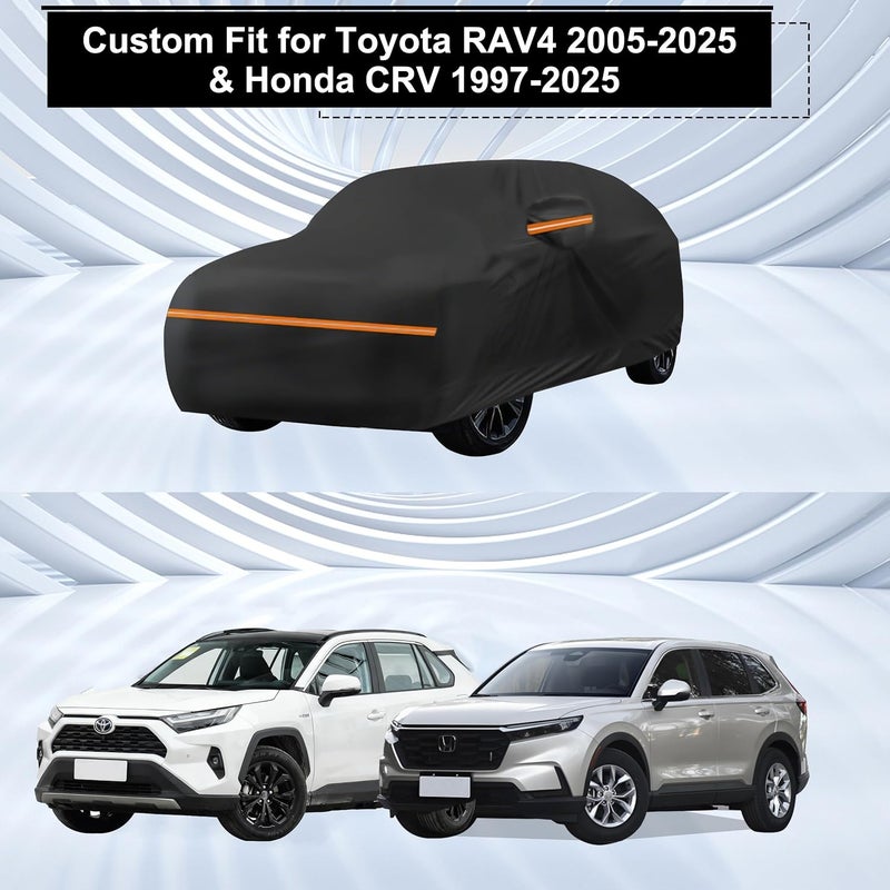 اموكا أغطية سيارات أموكا مخصصة لسيارة تويوتا RAV4 2005-2025 وهوندا CRV 1997-2025 مقاومة للماء ومقاومة للشمس ومناسبة لجميع الأحوال الجوية لتغطية الثلوج 420D مع سحاب للأبواب وبطانة قطنية - Image 2