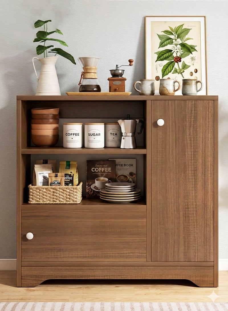 AGD Coffee Cabinet, Large capacity Coffee Table, Modern Minimalist Style Home Coffee Corner, Suitable for Living Room or Office, Storage Cabinet Black Oak - Image 1