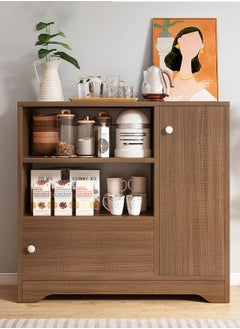 AGD Coffee Cabinet, Large capacity Coffee Table, Modern Minimalist Style Home Coffee Corner, Suitable for Living Room or Office, Storage Cabinet Black Oak  - Image 1