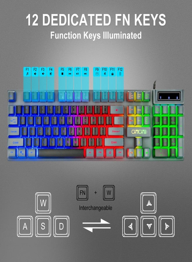 CHONCHOW Keyboard and Mouse Gaming Combo RGB LED Backlit 2 Color USB Wired Keyboard 3200dpi Mice Mechanical Feel Compatible with Xbox one ps5 Windows Laptop Computer (Grey-Black) - Image 2