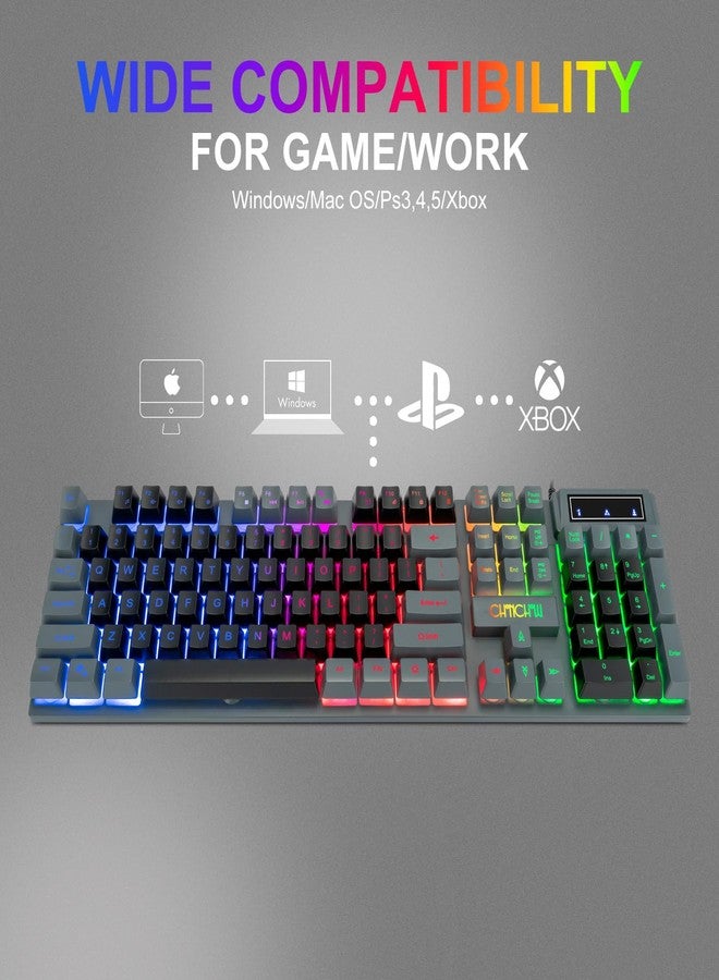 CHONCHOW Keyboard and Mouse Gaming Combo RGB LED Backlit 2 Color USB Wired Keyboard 3200dpi Mice Mechanical Feel Compatible with Xbox one ps5 Windows Laptop Computer (Grey-Black) - Image 4