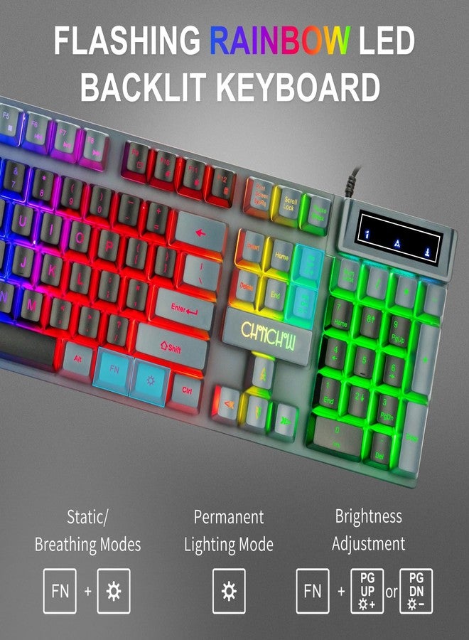CHONCHOW Keyboard and Mouse Gaming Combo RGB LED Backlit 2 Color USB Wired Keyboard 3200dpi Mice Mechanical Feel Compatible with Xbox one ps5 Windows Laptop Computer (Grey-Black) - Image 3