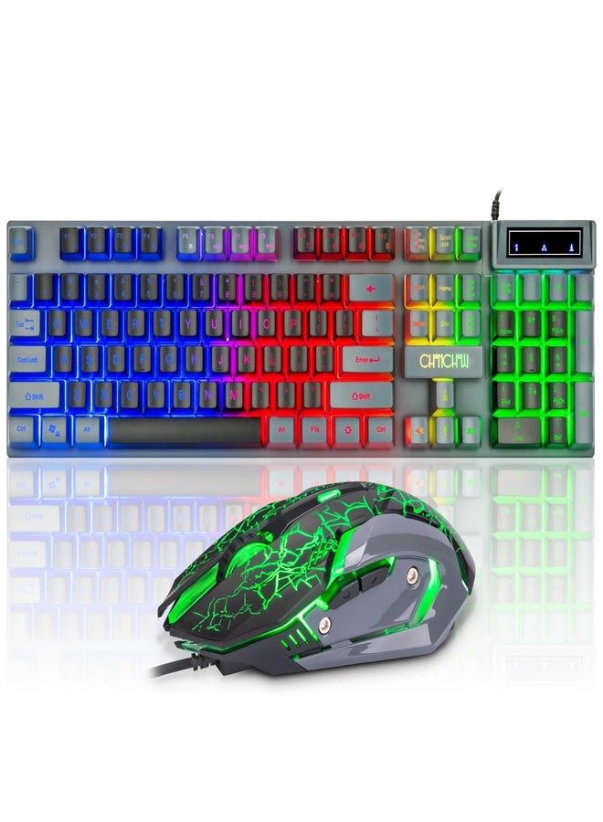 CHONCHOW Keyboard and Mouse Gaming Combo RGB LED Backlit 2 Color USB Wired Keyboard 3200dpi Mice Mechanical Feel Compatible with Xbox one ps5 Windows Laptop Computer (Grey-Black) - Image 1