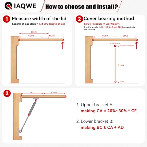 IAQWE 17In 100Lb/445N Gas Spring Struts Shocks Lift Supports for RV Bed Tool Box Lid Cabinet Heavy Duty Floor Hatch Trash Bin Outdoor Bench Storage with L-Type Mount, 2pcs - Image 3