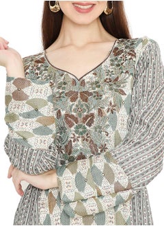 HANA & SARA LONG UNIQUE PRINTED WITH STONE WORK ON THREAD EMBROIDERY ARABIC KAFTAN JALABIYA DRESS  - Image 3