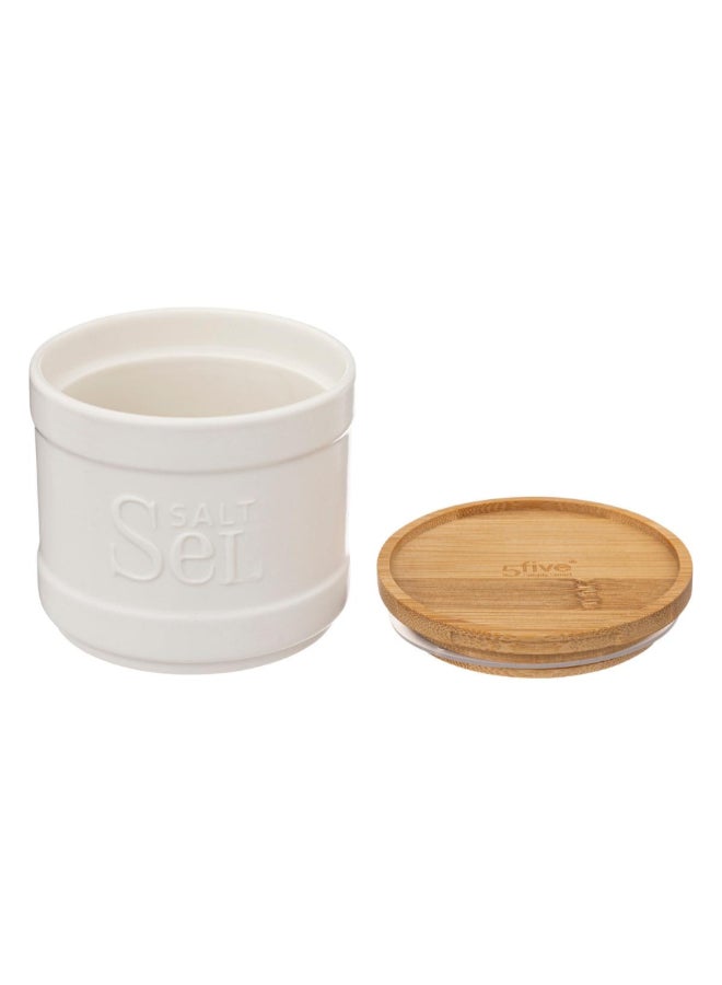 Five Simply Smart Naturéo Ceramic Salt Container White and Brown 10 x 10.7 x 10.7 cm 194228A - Image 2