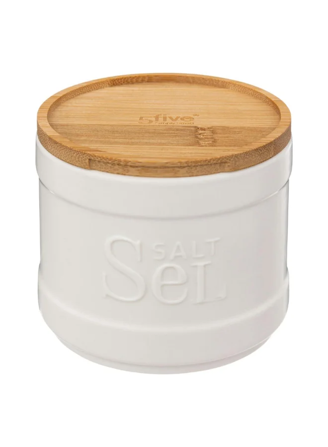 Five Simply Smart Naturéo Ceramic Salt Container White and Brown 10 x 10.7 x 10.7 cm 194228A