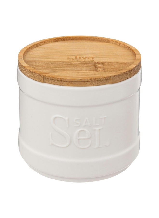 Five Simply Smart Naturéo Ceramic Salt Container White and Brown 10 x 10.7 x 10.7 cm 194228A - Image 1