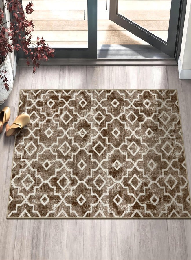 Wonnitar Moroccan Indoor Front Door Mat,32''x48'' Entrance Doormat Entry Rug, Washable Absorbent Non-Slip Dirt Resist Rug, Low-Profile Floor Carpet for Bathroom Entryway (Light Brown,32''x48'') - Image 1