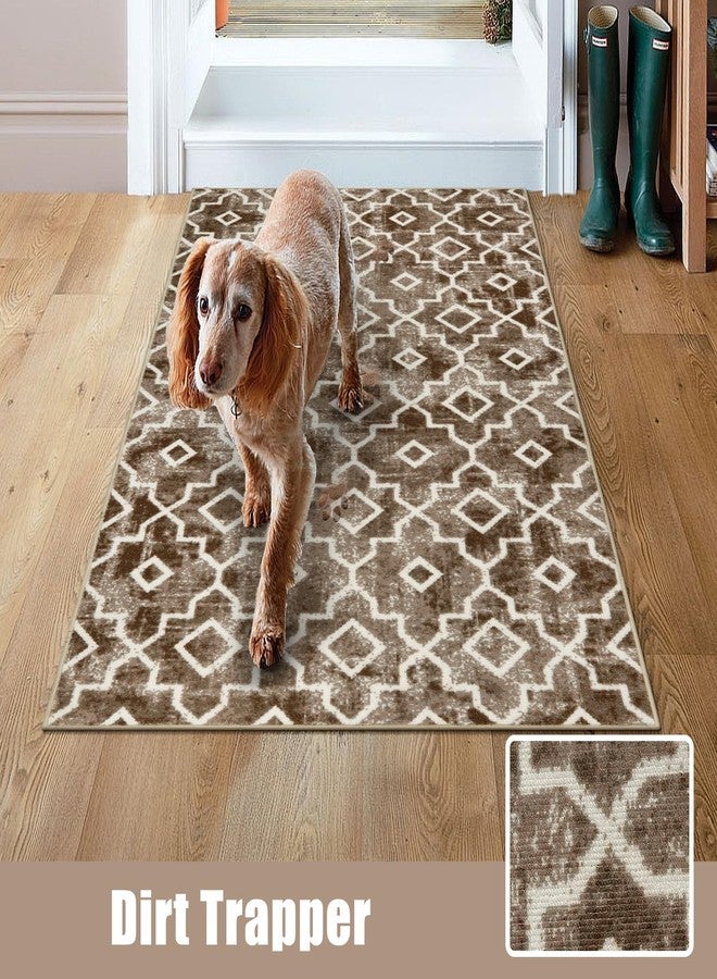 Wonnitar Moroccan Indoor Front Door Mat,32''x48'' Entrance Doormat Entry Rug, Washable Absorbent Non-Slip Dirt Resist Rug, Low-Profile Floor Carpet for Bathroom Entryway (Light Brown,32''x48'') - Image 4