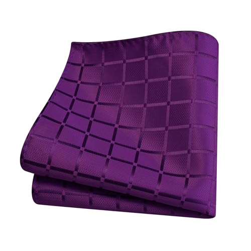 GUSLESON Dark Purple Mens Plaid Checkered Wedding Necktie Pocket Square Cufflinks and Lapel Pin Brooch Set (IN6104-20) - Image 4