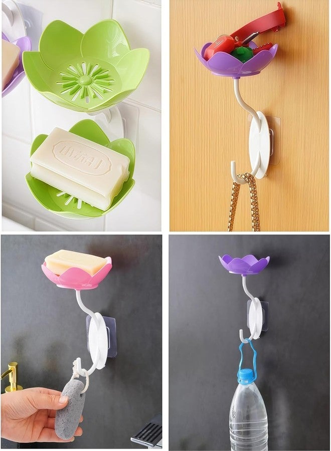 Padchaaya Wall- Mounted Drain Soap Box Double Layer Lotus Flower Shaped Soap Tray Removable Soap Dish Non- Slip Storage Self- Adhesive Bathroom Accessories (Multi-1 pc) - Image 5