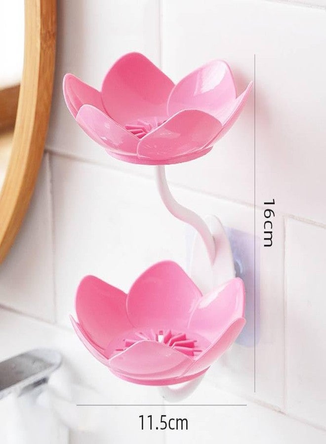 Padchaaya Wall- Mounted Drain Soap Box Double Layer Lotus Flower Shaped Soap Tray Removable Soap Dish Non- Slip Storage Self- Adhesive Bathroom Accessories (Multi-1 pc) - Image 3