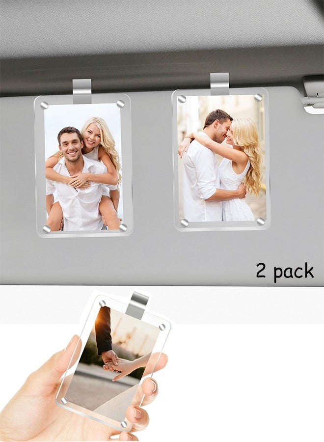 2 Pack Clear Acrylic Car Sun Visor Photo Frame, Magnetic Closure Personalized Picture Holder Clip, Universal Auto Interior Decor Accessories for Family Photos - Image 1