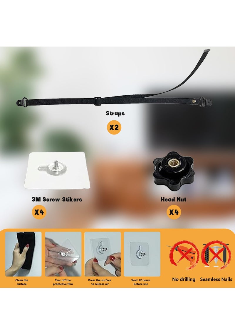 إس كولور أحزمة أمان تلفزيون قابلة للتعديل ، 2 عبوة من أحزمة الأثاث المضادة للتلميح ، أشرطة مرساة الحائط بدون حفر ، مثبتات أثاث لتدقيق الطفل ، الجدار ، الخزانة إلى المراسي الحائط ، الوقوف أو المكتب - Image 5