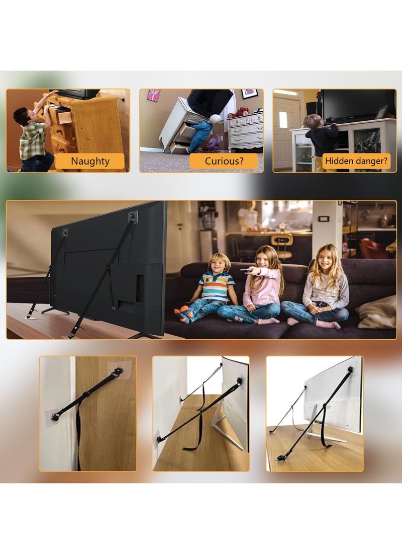 إس كولور أحزمة أمان تلفزيون قابلة للتعديل ، 2 عبوة من أحزمة الأثاث المضادة للتلميح ، أشرطة مرساة الحائط بدون حفر ، مثبتات أثاث لتدقيق الطفل ، الجدار ، الخزانة إلى المراسي الحائط ، الوقوف أو المكتب - Image 4