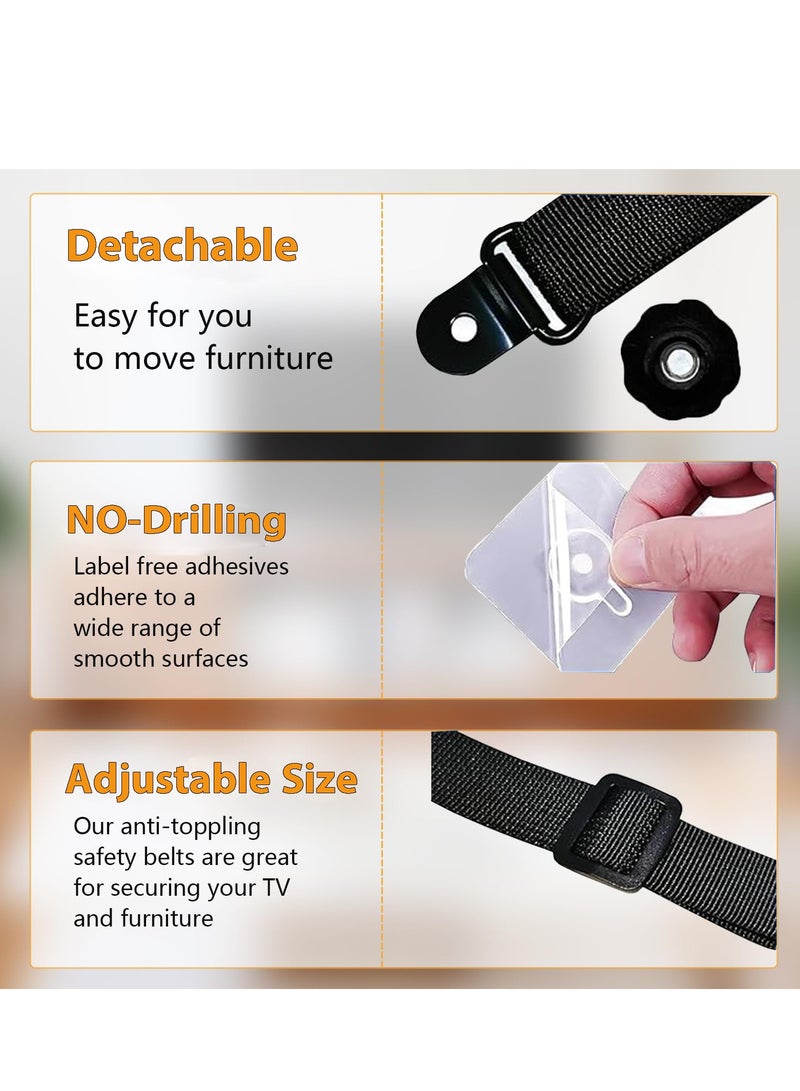 إس كولور أحزمة أمان تلفزيون قابلة للتعديل ، 2 عبوة من أحزمة الأثاث المضادة للتلميح ، أشرطة مرساة الحائط بدون حفر ، مثبتات أثاث لتدقيق الطفل ، الجدار ، الخزانة إلى المراسي الحائط ، الوقوف أو المكتب - Image 3