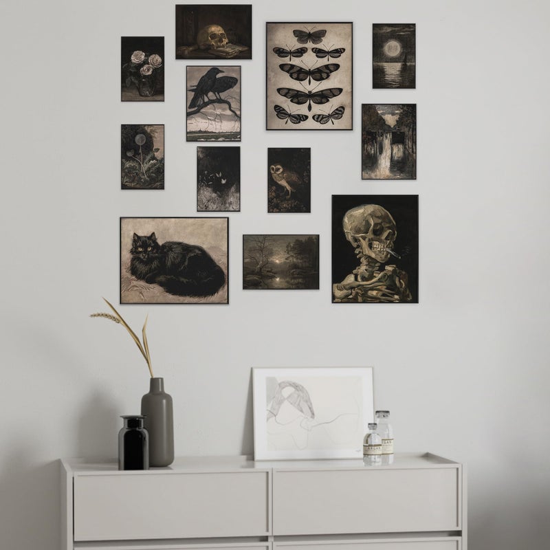KONGSY Gothic Victorian Grunge Wall Art Prints - Set of 12 Unframed | Dark Moody Aesthetic Pictures, Creepy Goth Posters, Vintage Gothic Paintings for Home, Bedroom, Dorm Decor Decorations - Image 3