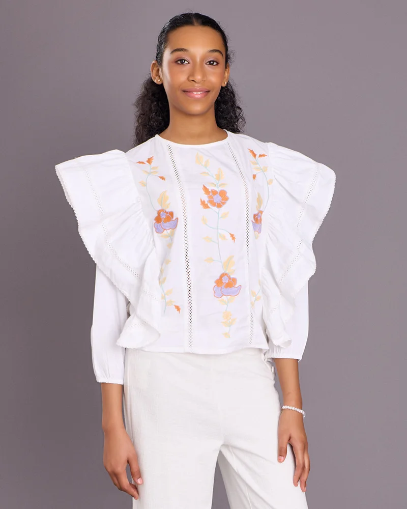 Redtag Senior Girls White Frill Casual Blouse