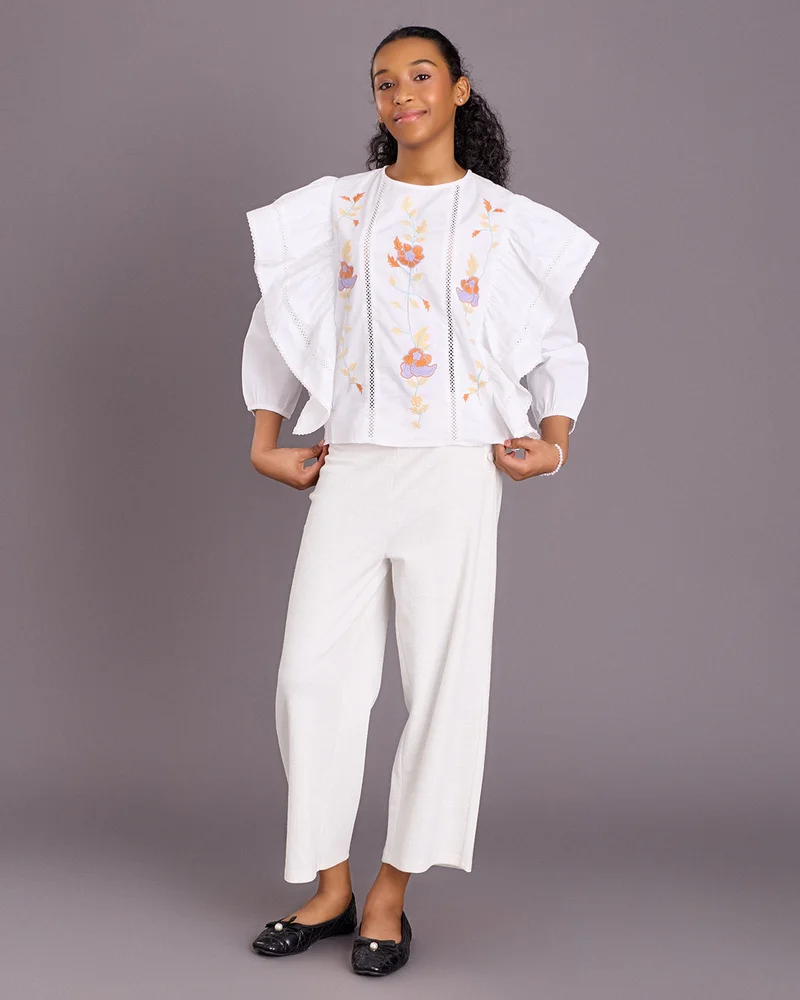 Redtag Senior Girls White Frill Casual Blouse
