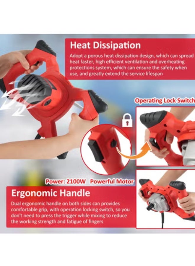  فيكتوال خلاطة أسمنت، خلاطة خرسانة كهربائية بقوة 2100 واط مع 6 سرعات، خلاطة طين يدوية للملاط والطلاء والجص والجص والطين الرقيق وأداة تحريك العلف - Image 5