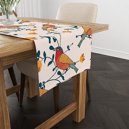 Astitva Cotton Table Runner – 13 x 45 Inches | 4-Seater Washable Dining Table, Centre Table, Wedding & Party Decor - Birds Land Print, Multicolor - Image 3