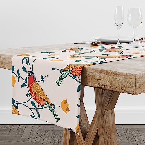 Astitva Cotton Table Runner – 13 x 45 Inches | 4-Seater Washable Dining Table, Centre Table, Wedding & Party Decor - Birds Land Print, Multicolor - Image 2