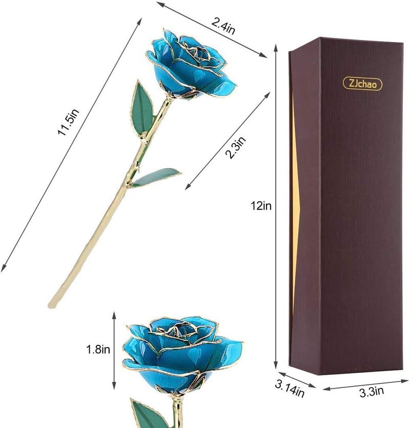 klarako 24K Blue Rose for Her, Dipped Gold Rose Eternity Love Real Golden Plated Preserved Forever Flower with Rose Stand Present for Wife/Girlfriend/Friend (Blue) - Image 4