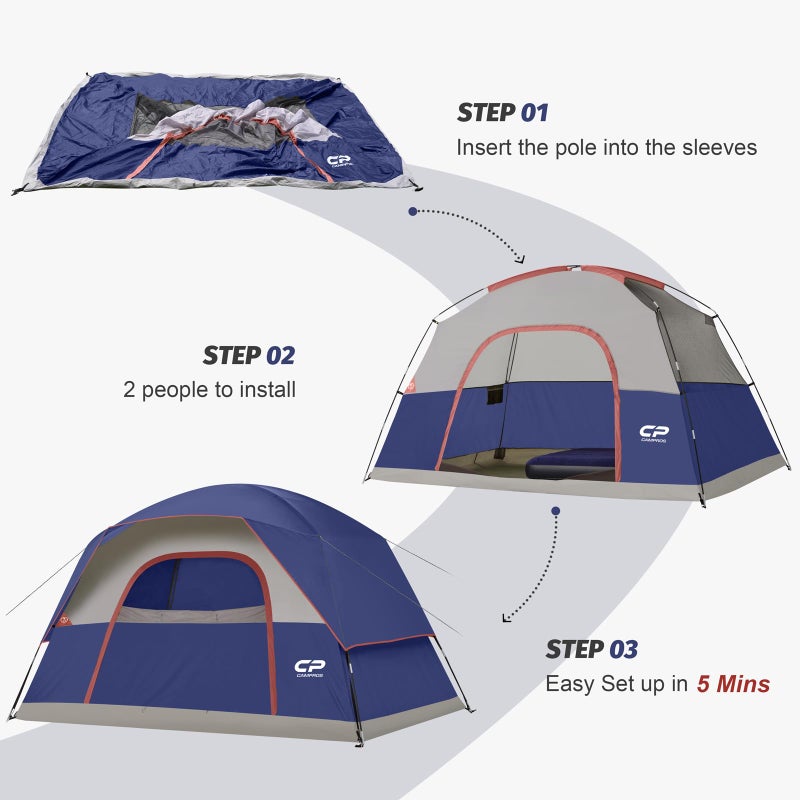 CAMPROS CP Tents for Camping 6 Person Tent Waterproof Windproof Double Layer Family Camping Tent, Easy Setup Dome Tent with Large Mesh Windows & Wider Door for Outdoor Camping & Hiking - Image 5