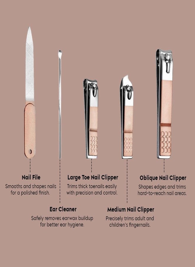 Gleva 5 Pcs Nail Cutter Set, Stainless Steel Nail Clippers Set Toenail Clipper, Fingernail Clipper, Nail File, Ear Cleaner & Nail Cutter Anti-Slip Handle, Rust-Resistant, Durable for Men & Women - Image 5