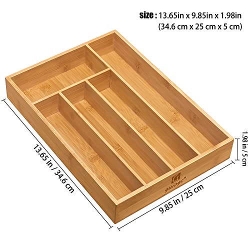 guiogc Kitchen Bamboo Silverware Drawer Organizer，Silverware Organizer and Cutlery Tray with Grooved Drawer Dividers for Silverware, Knives in Kitchen, Bedroom (5 Slot-Natural) - Image 2