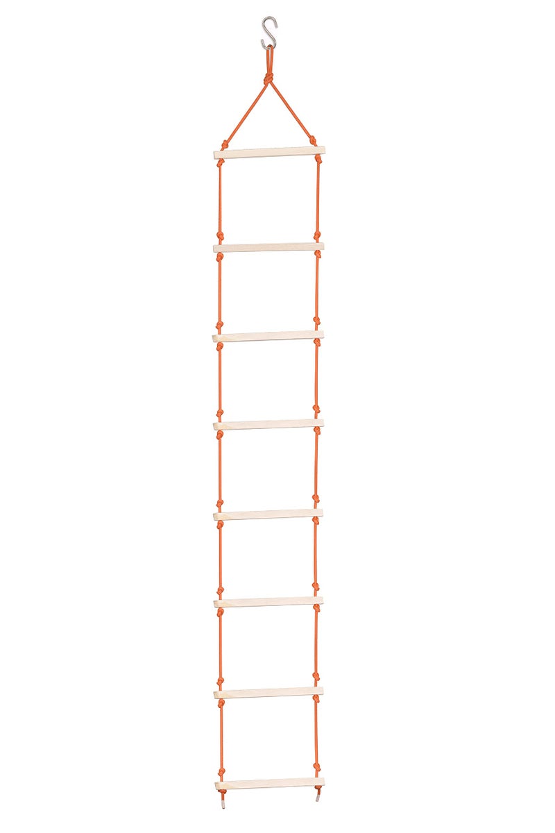 Sprointal Kids Rope Ladder | 8-Step Wooden Climbing Ladder | Orange | 7.5ft | Ages 4-10 - Image 1