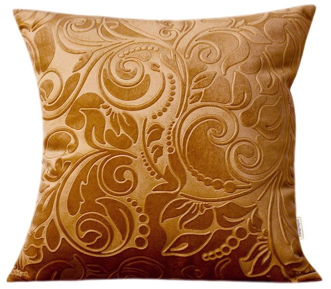 HEAVY VELVET EMBOSSING THROW PILLOW COVER CLASSIS FLORAL ANAGLYPH VELVET FABRIC DECORATIVE PILLOW COVER INDOOROUTDOOR PILLOWS SHELL CUSHION COVER 20 X 20 C12 GOLDEN CAMEL