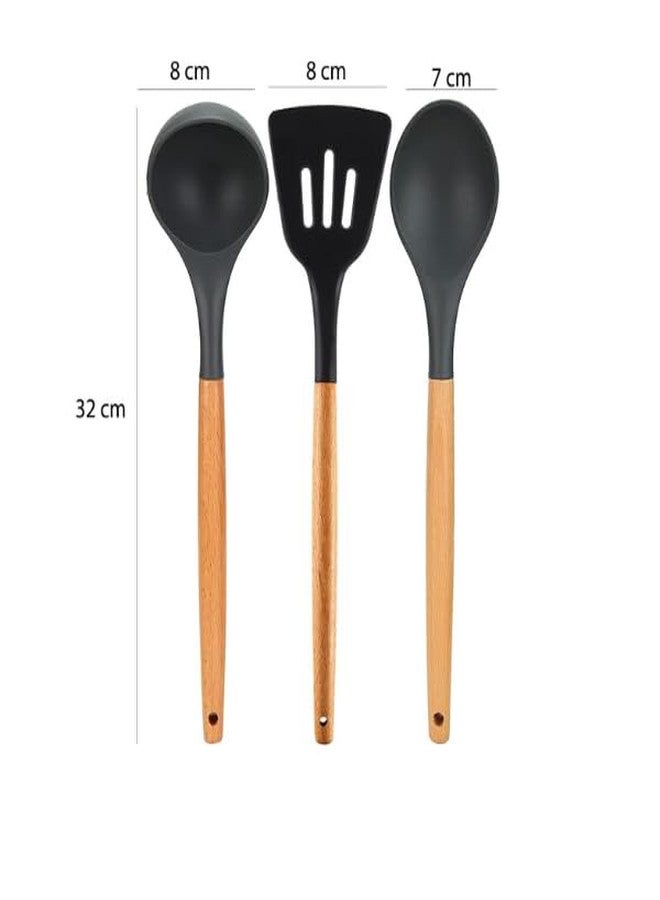 ESLORA Silicone Spatula Set – Non-Stick, Heat-Resistant Spatulas for Cooking & Baking – Flexible, BPA-Free, Easy to Clean – Wooden Handle for Comfort, Set of 3 (Black) - Image 2