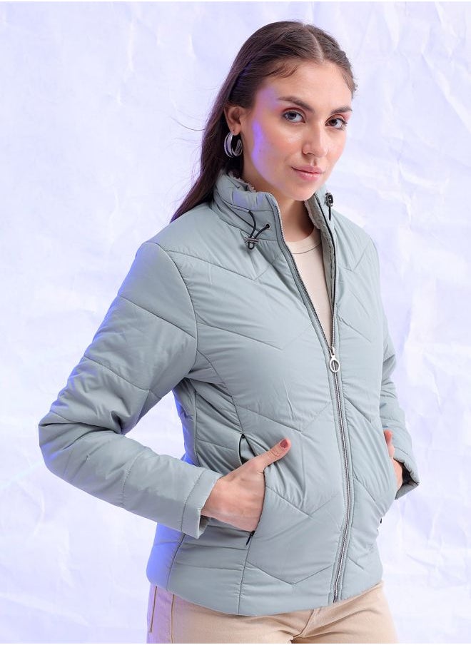 Freehand Women Slim Fit Solid Puffer Jacket  - Image 4
