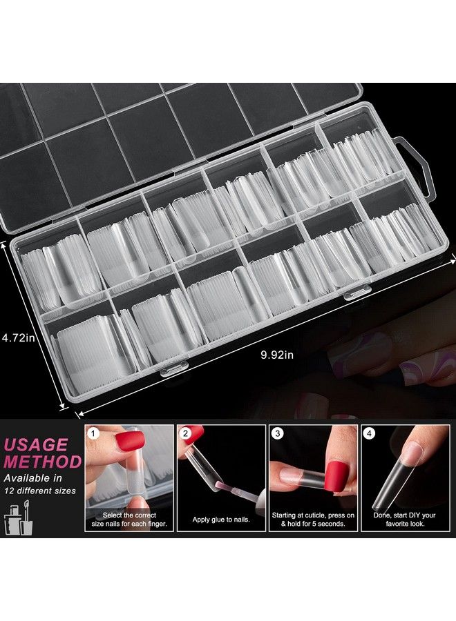 AORAEM Xxl Square Clear Fake Nails 240Pcs 4.5Cm Long Straight Tapered Nails Half Matte Design Extra Long Acrylic Nail Tips With Case For Home Diy Nail Salons - Image 3