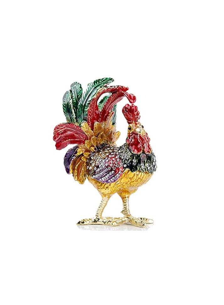 HAND PAINTED ENAMELED ROOSTER JEWELRY TRINKET BOXES HINGED ANIMAL ROOSTER FIGURINES COLLECTIBLES GIFT FOR HOME DECOR GIFT