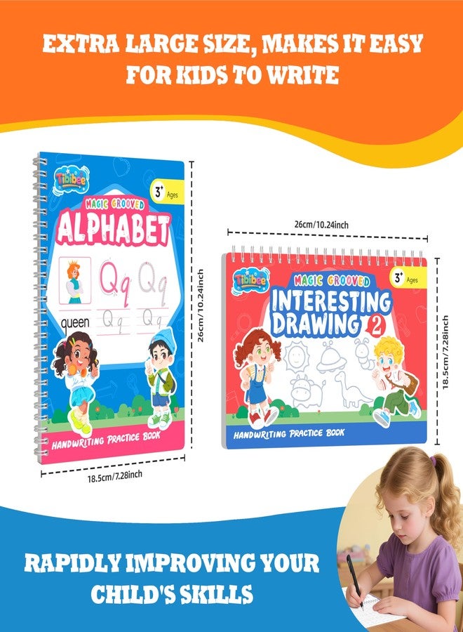 Tibibee Magic Grooved Writing Practice for Kids Ages 3-8, Reusable Handwriting Workbooks with Deep Tracing Grooves - Letters, Numbers, Math & Drawing - Disappearing Ink Pens & Grips - Great Gifts for Kids - Image 2