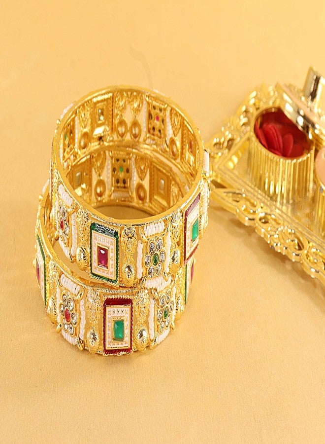 NMII Gold Metal Bangles Rajwadi Style Kangan Set For Women & Girls With Zircon Diamond & Pearls | Traditional Girl's Bangles Bracelet | New Kada For Women Trendy | Wedding, Party, Daily- (MAH132-2.4) - Image 3