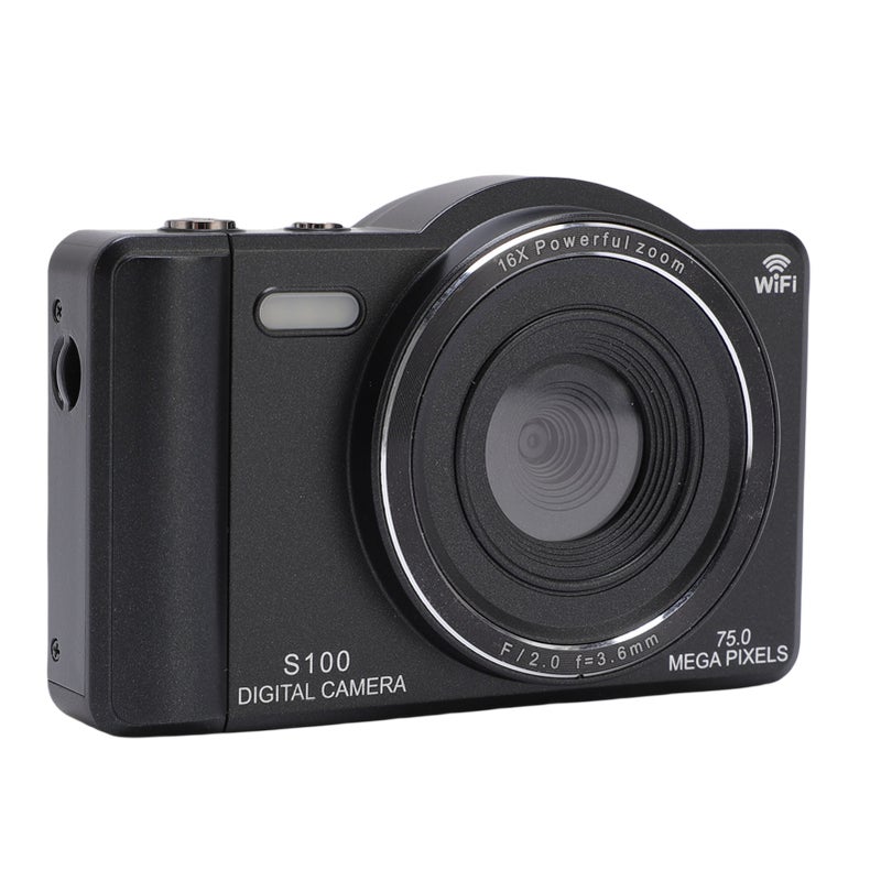 4K Digital Camera 75MP WiFi Vlog Camera with 16X Digital Zoom Built in Flash Dual Lens Selfie Auto Focus Camera for Travel Photography Black 64GB - Image 2