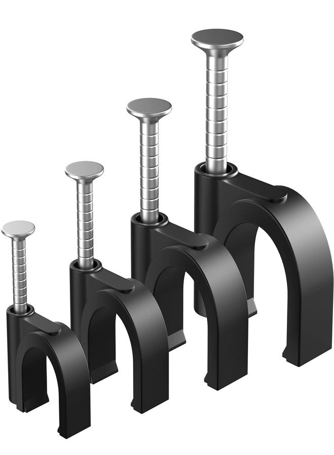 Easytle 200 Pcs Cable Clips 4/6/8/10mm Nail in Cable Clips Cable Wire Clips Cable Tacks Coax Cable Clips Speaker Wire Clips Cable Nails for Cords Wall Wire Clips RG6 RG59 CAT6 RJ45 Ethernet Cable Clips Black - Image 1