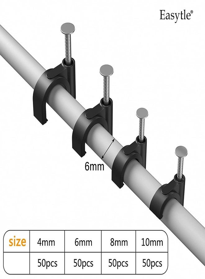 Easytle 200 Pcs Cable Clips 4/6/8/10mm Nail in Cable Clips Cable Wire Clips Cable Tacks Coax Cable Clips Speaker Wire Clips Cable Nails for Cords Wall Wire Clips RG6 RG59 CAT6 RJ45 Ethernet Cable Clips Black - Image 4